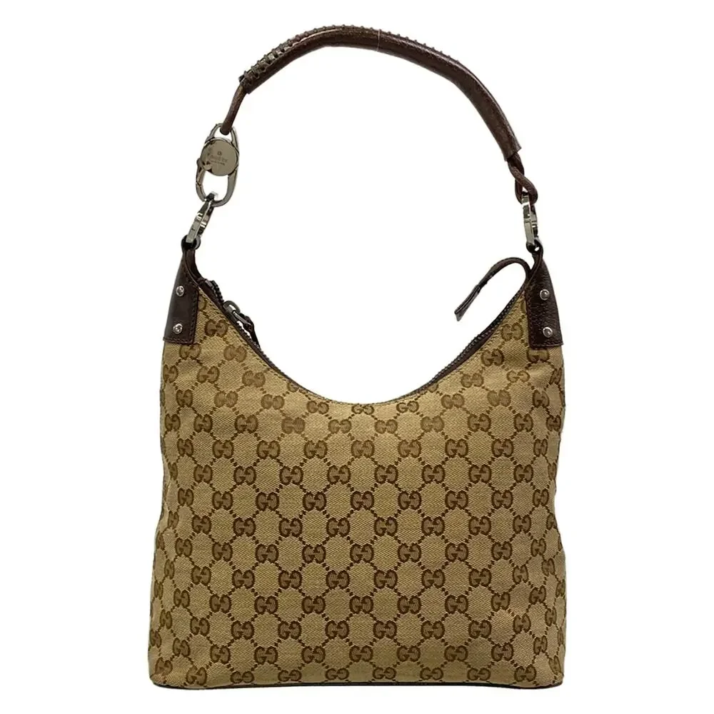 Gucci GG Shoulder Bag 115003 Beige Dark Brown Jacquard Leather